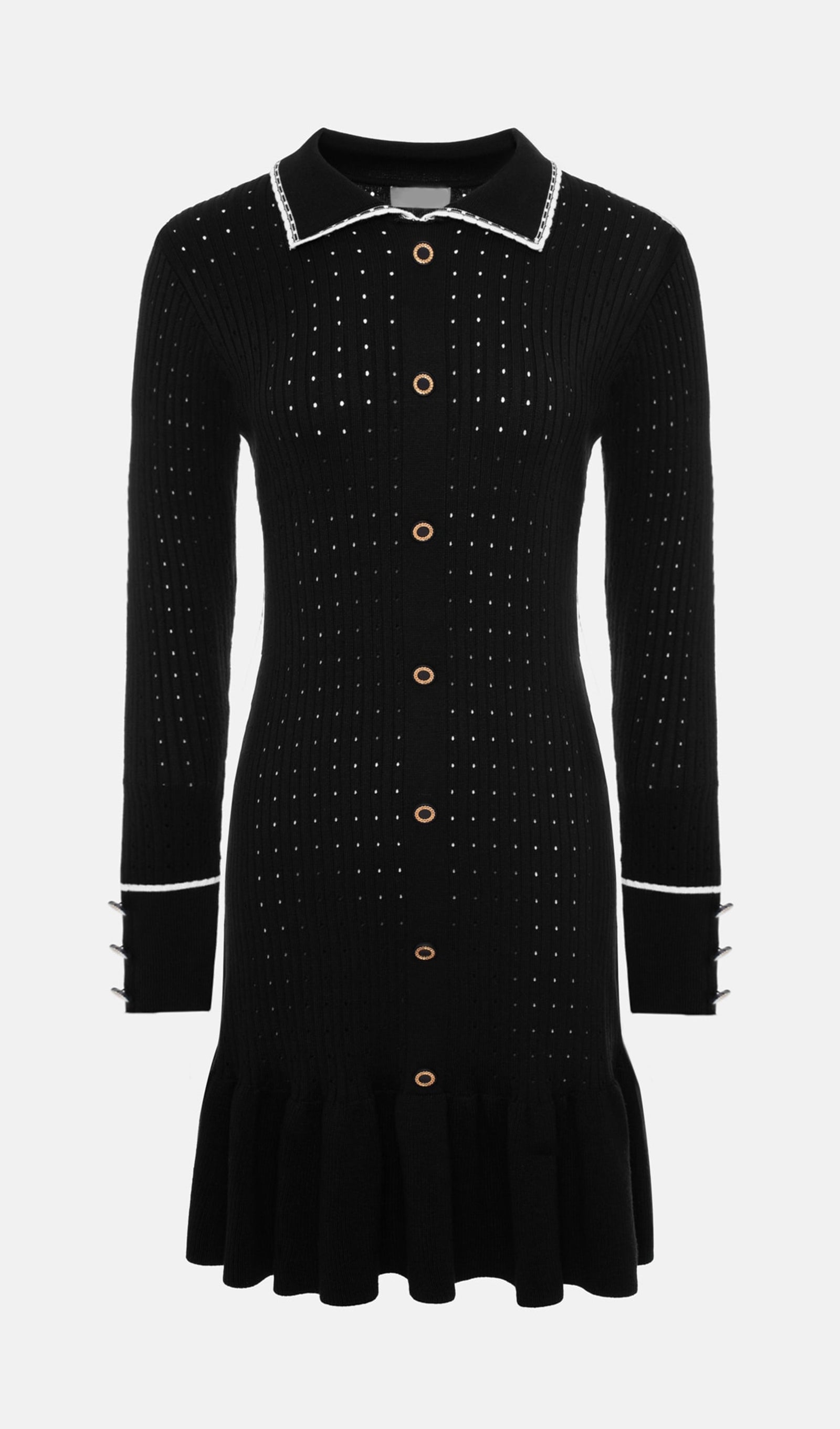 Fitted Textured Jersey Mini Elbise-Siyah