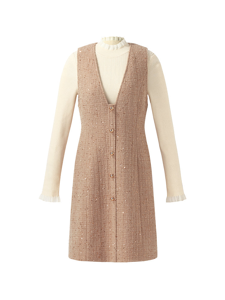 Zweiteiliges Set aus Minikleid und Stricktop aus Alpaka- und Woll-Tweed 