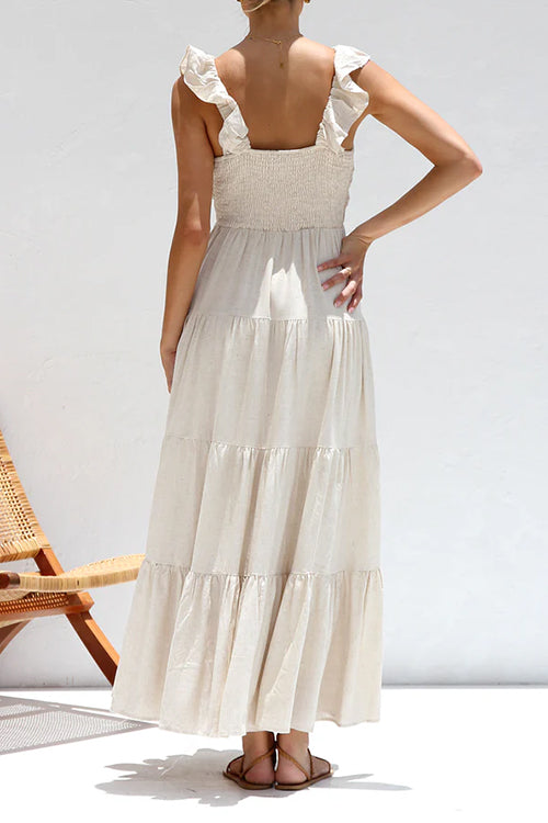 Lumina Leinen-Maxikleid mit V-Ausschnitt