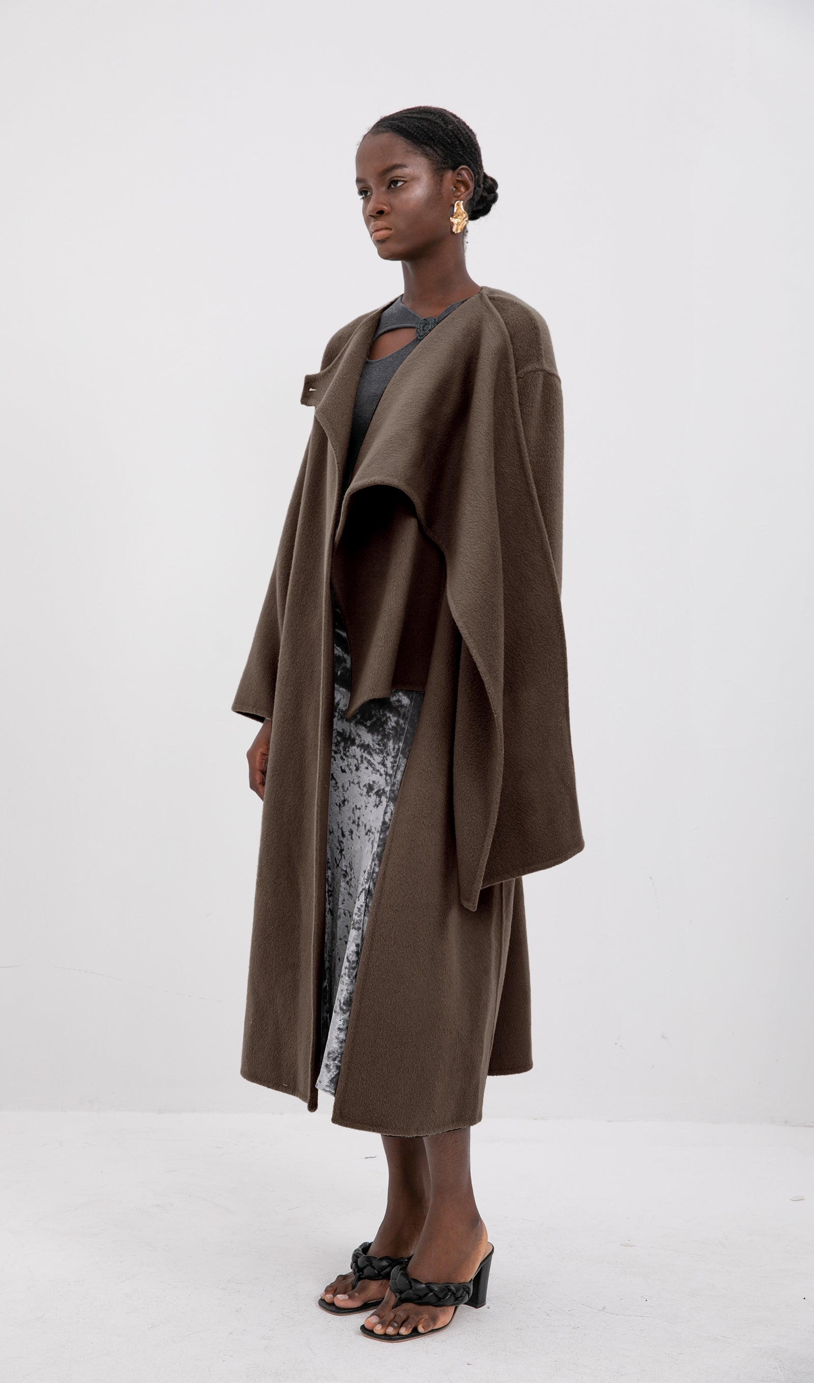 Trendy Oversized Pelerin Stili Kaban-Kahve