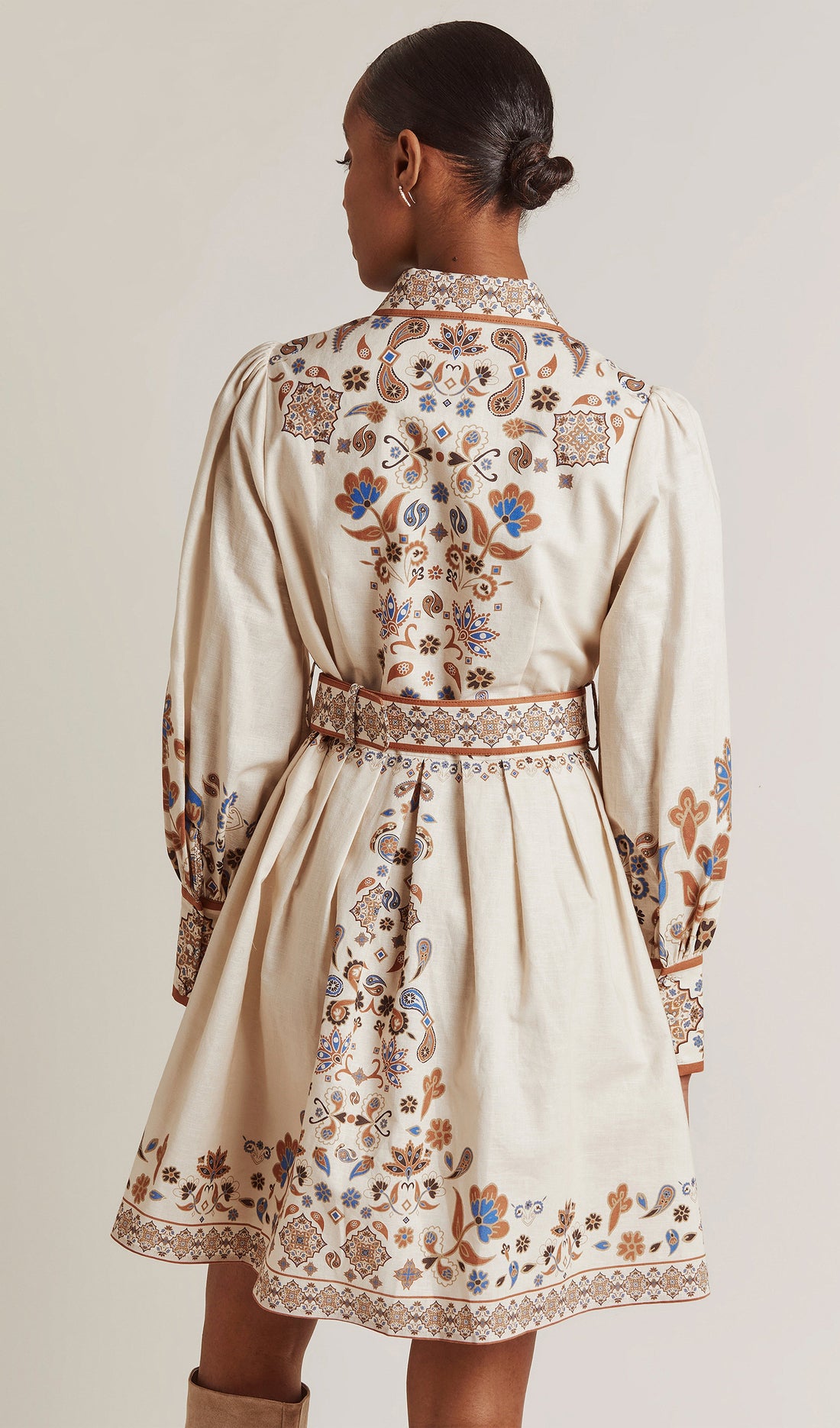 Floral Button-Down Waist Belted A-Line Mini Dress