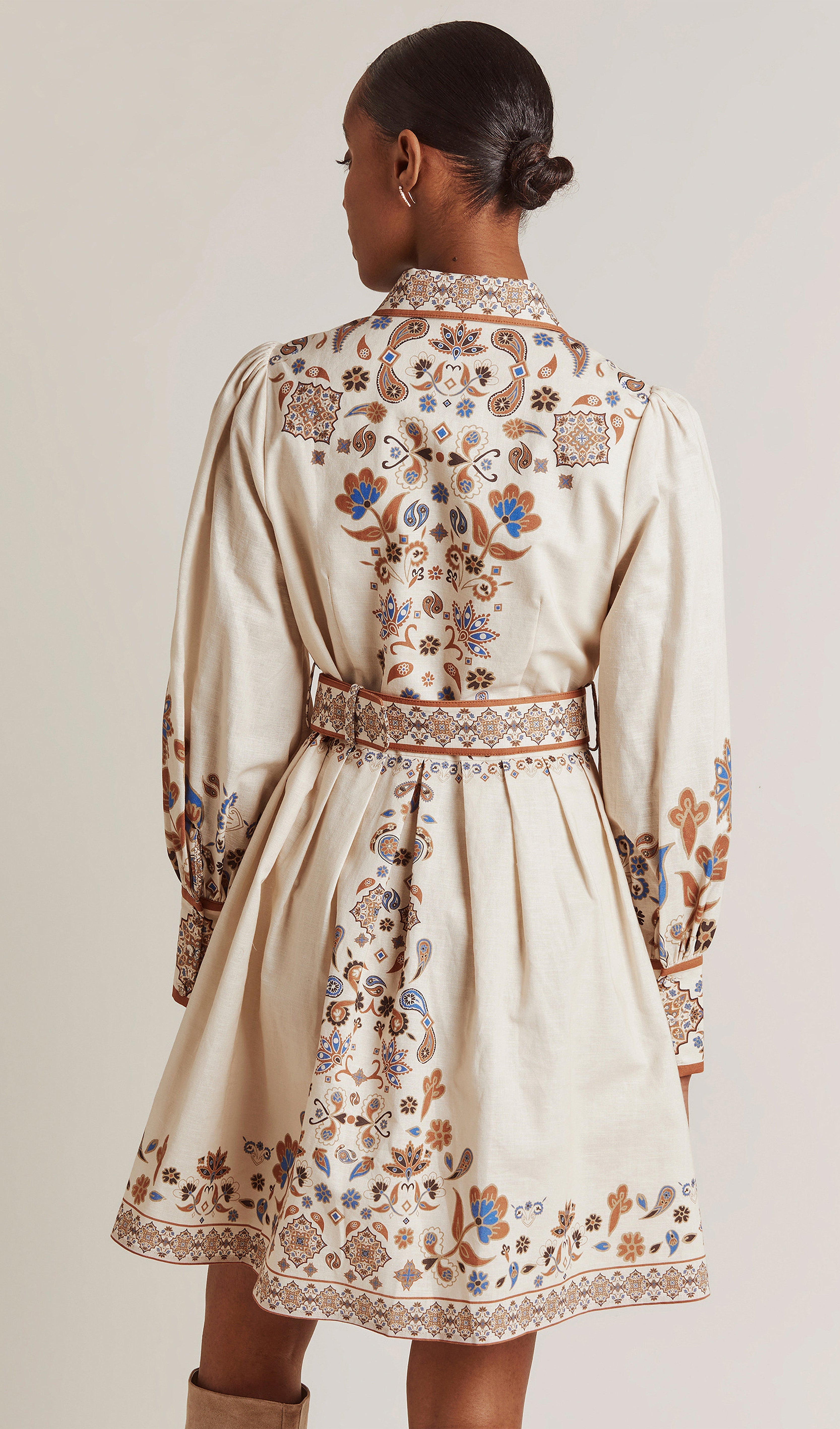 Floral Button-Down Waist Belted A-Line Mini Dress