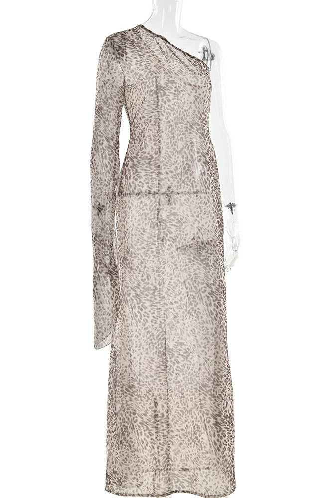 Leopar Mirage Tek Omuzlu Elbise