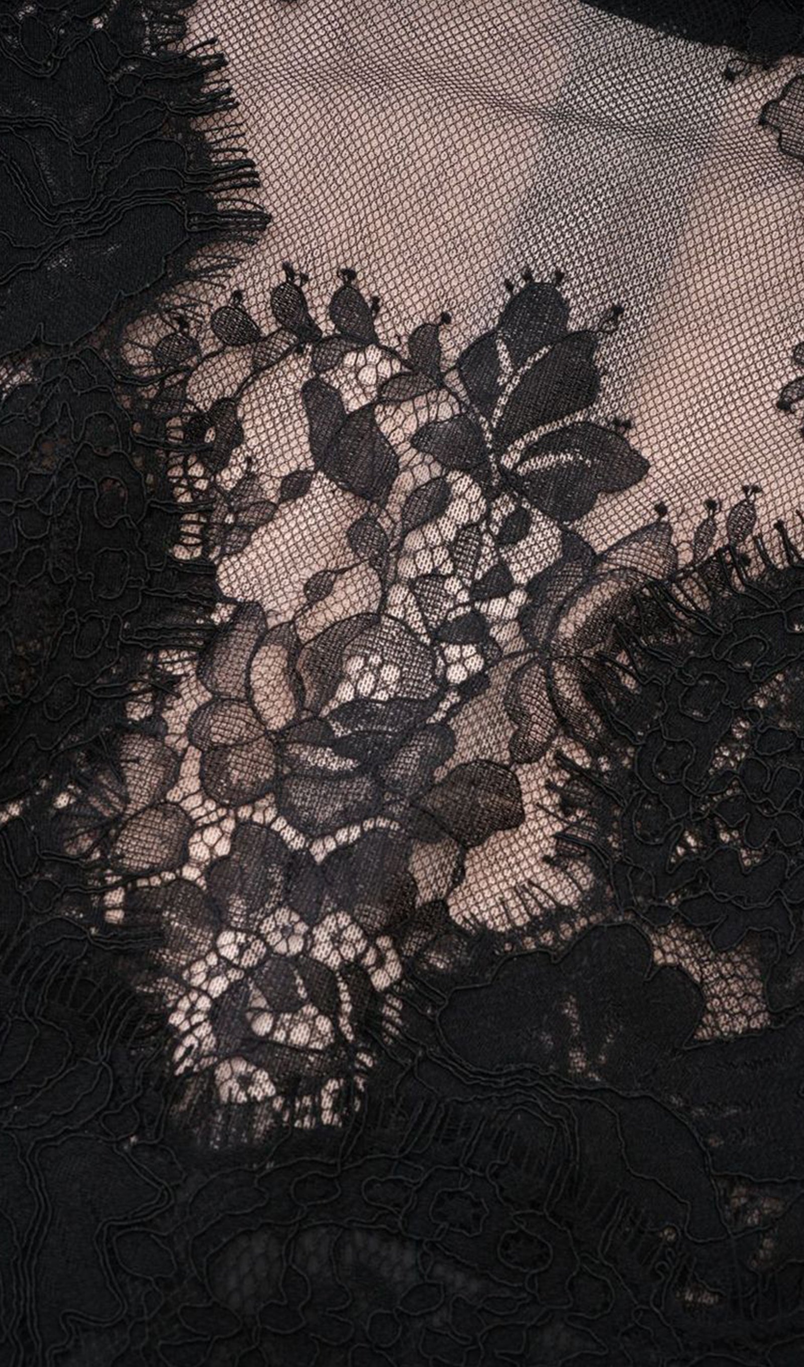 Long Sleeve Lace Fitted and Flare Midi Dress Black
