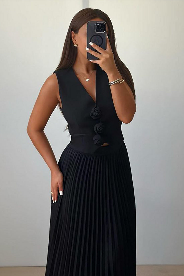 Madeline Rosette Pleated Maxi Skirt Set