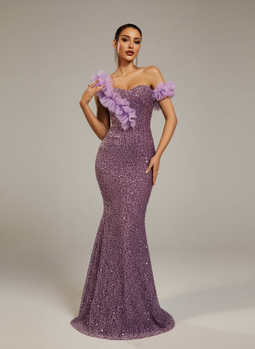 Ondine Sequined Ruffled Mermaid Maxi Dress