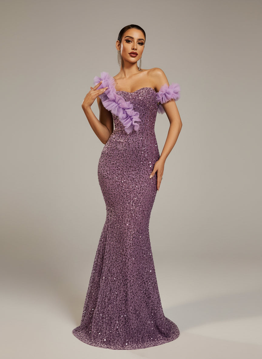 Ondine Sequined Ruffled Mermaid Maxi Dress