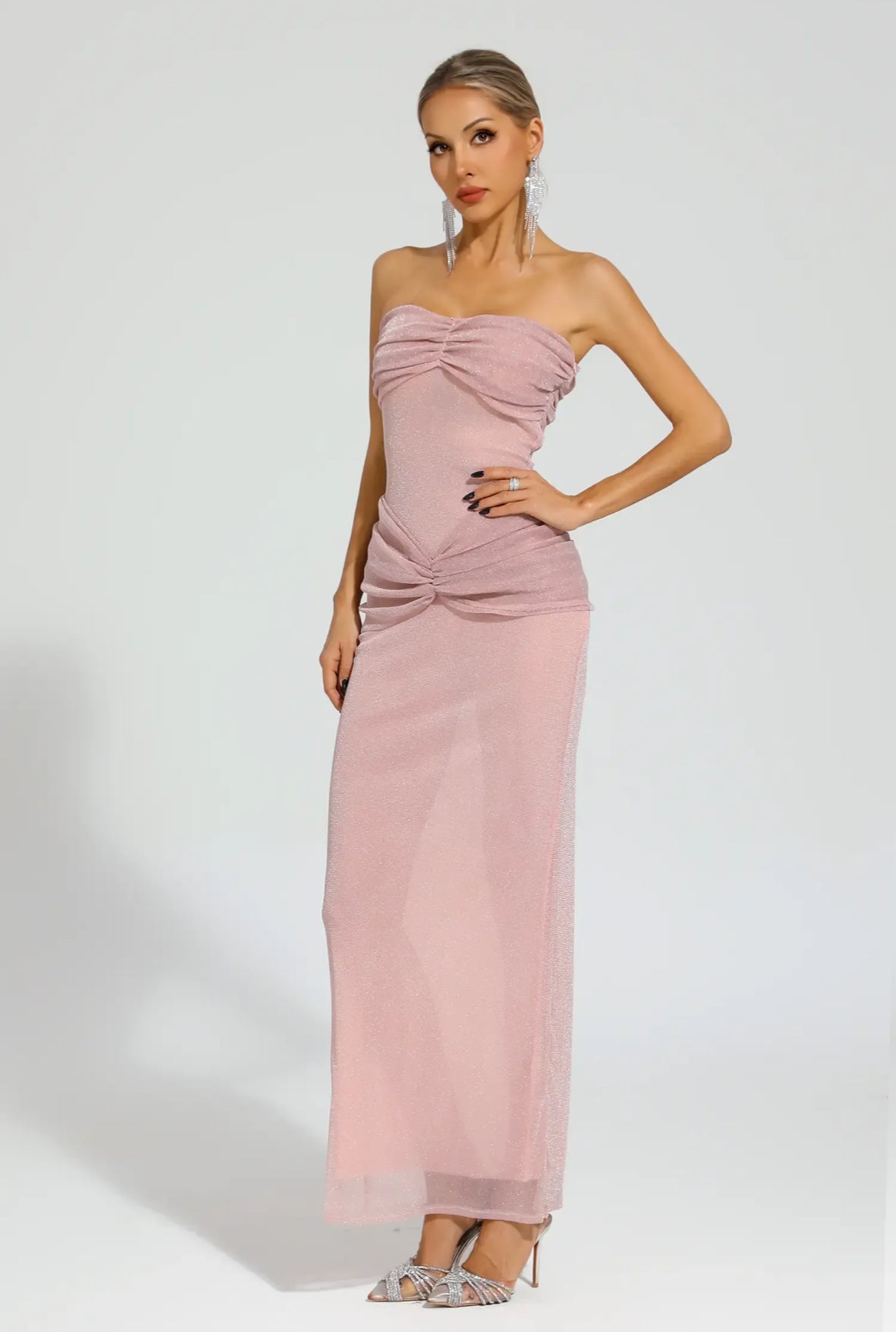 Rosa trägerloses Maxikleid