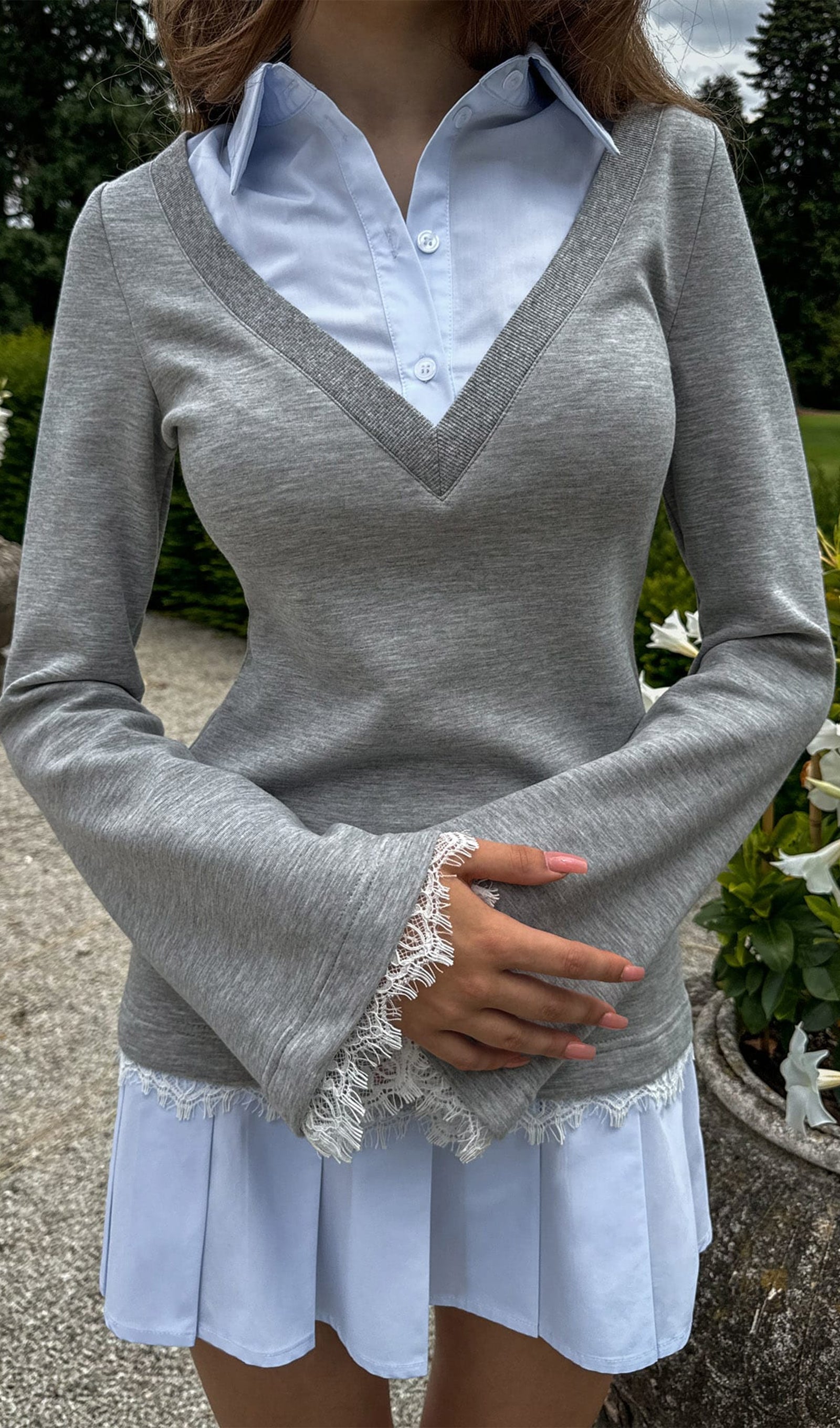 Hemdblusen-Minikleid mit Imitationsspitzenbesatz 