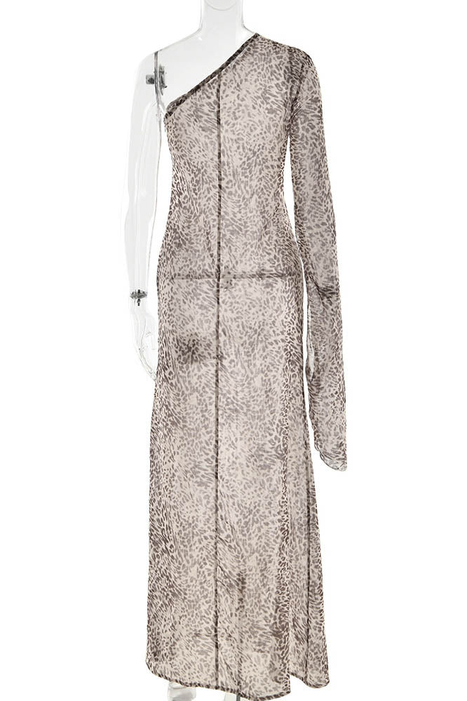 Leopar Mirage Tek Omuzlu Elbise