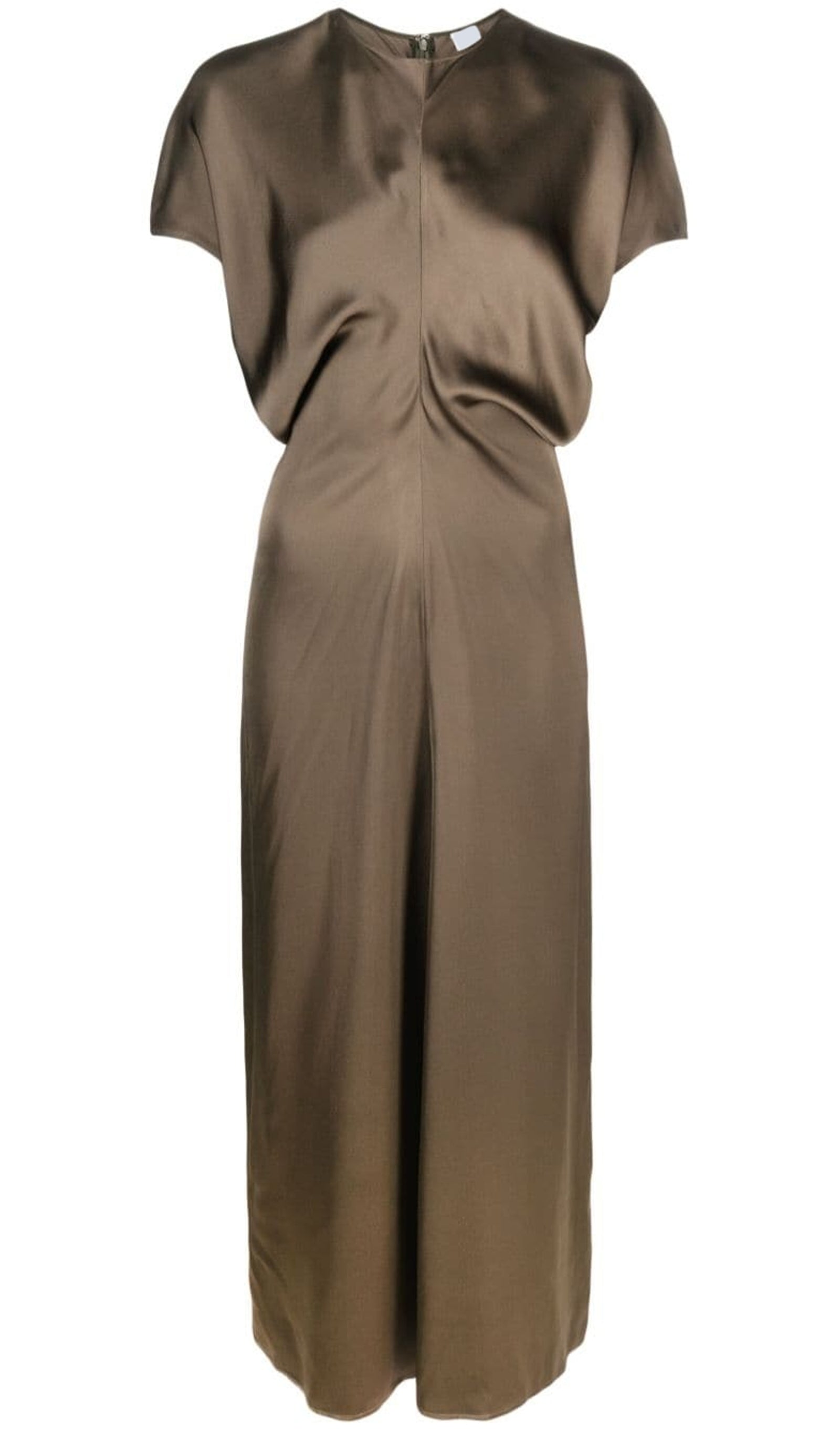 Slouch Waist Satin Midi Dress - Brown 