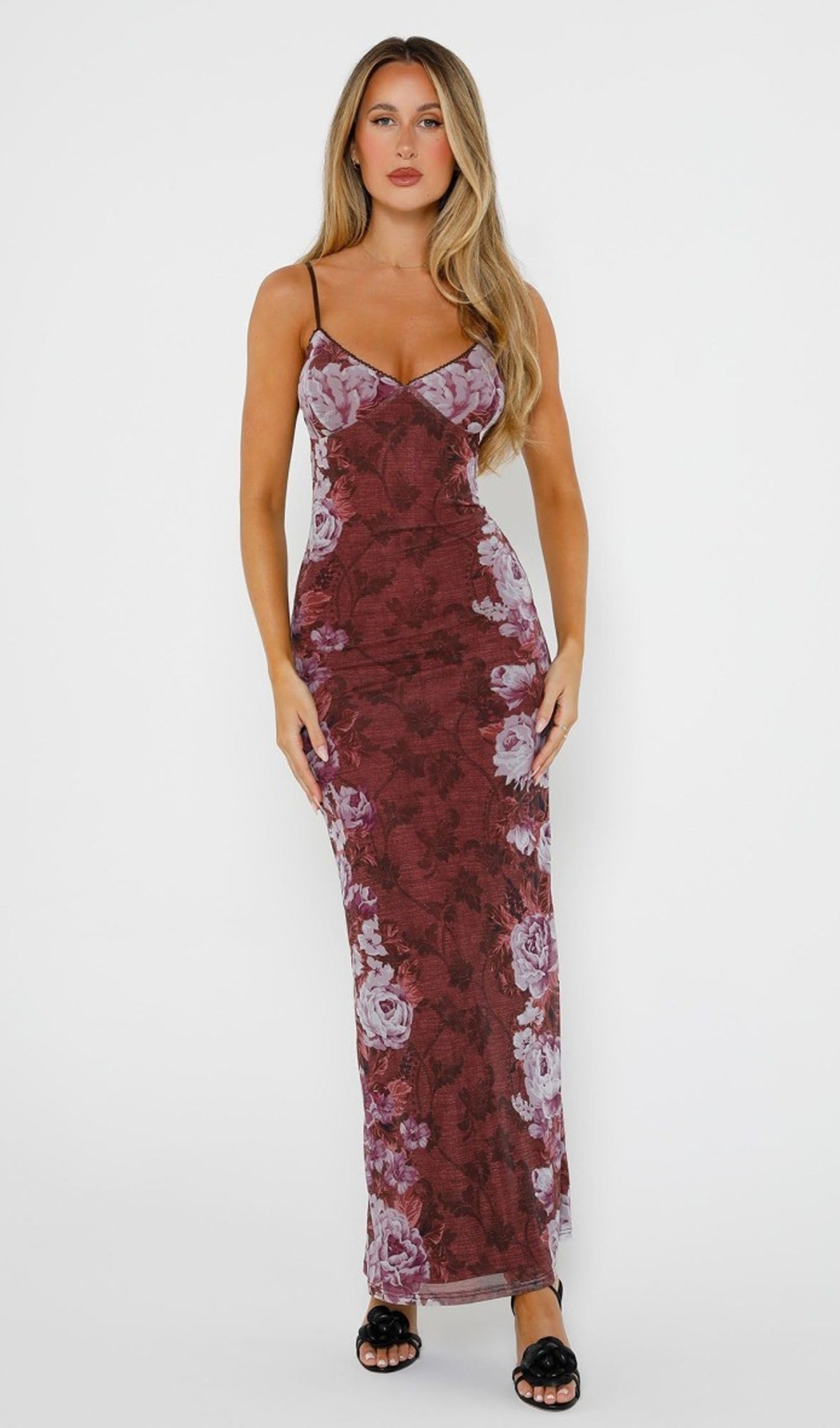 Floral Rose Striped Maxi Dress 