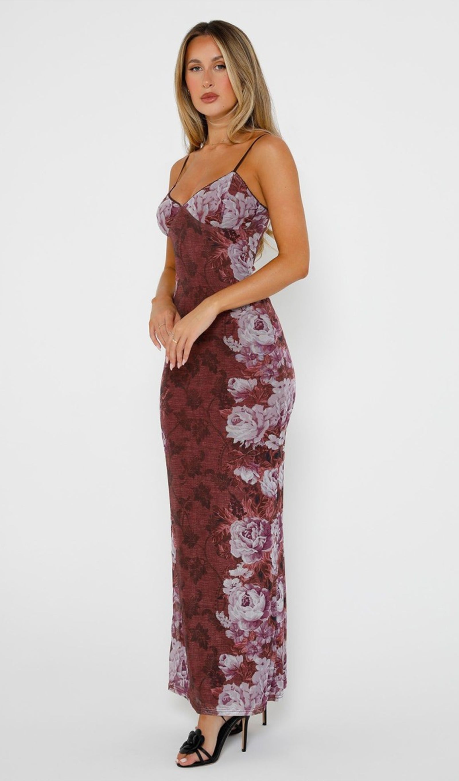 Floral Rose Striped Maxi Dress 