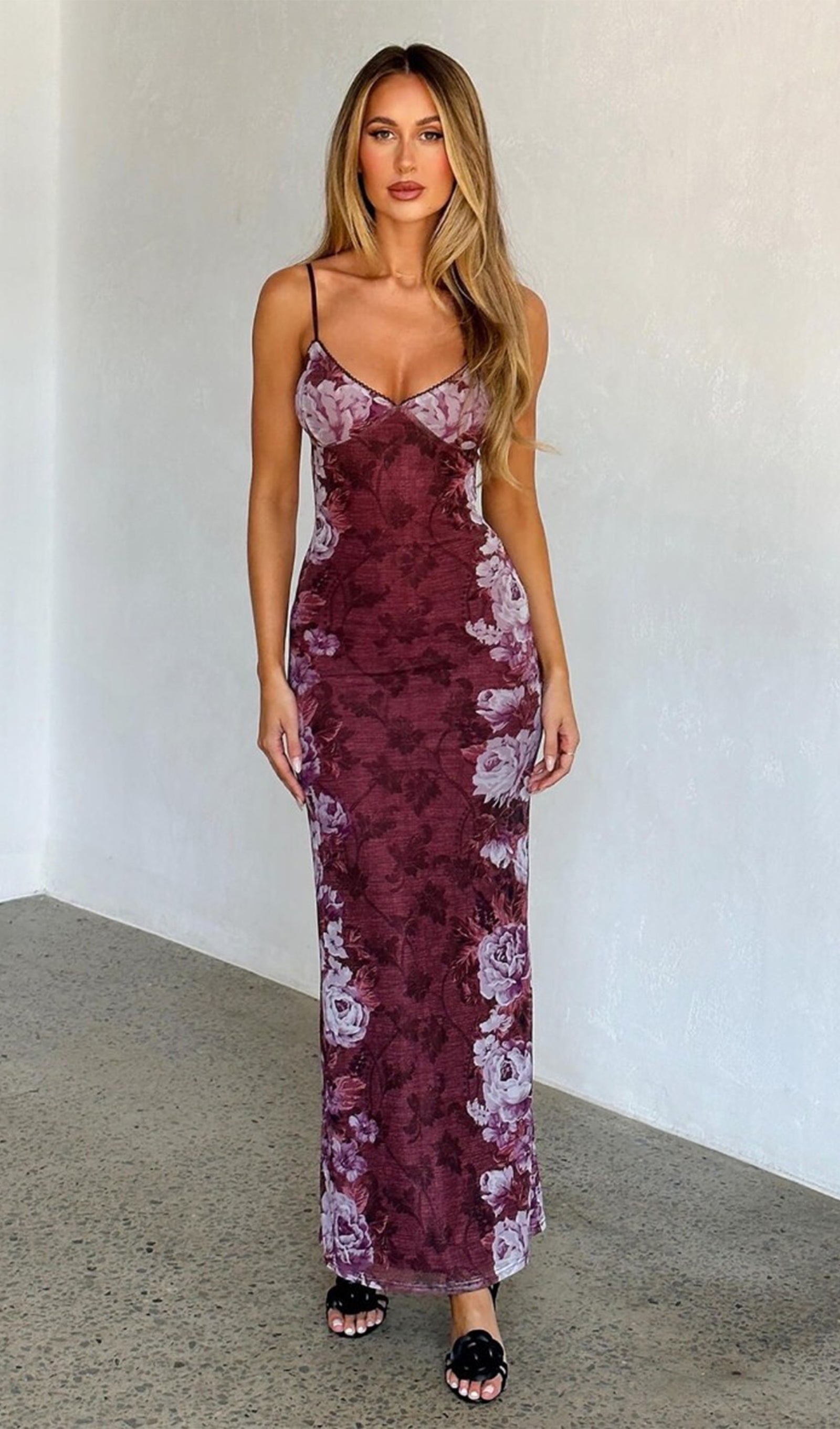 Floral Rose Striped Maxi Dress 