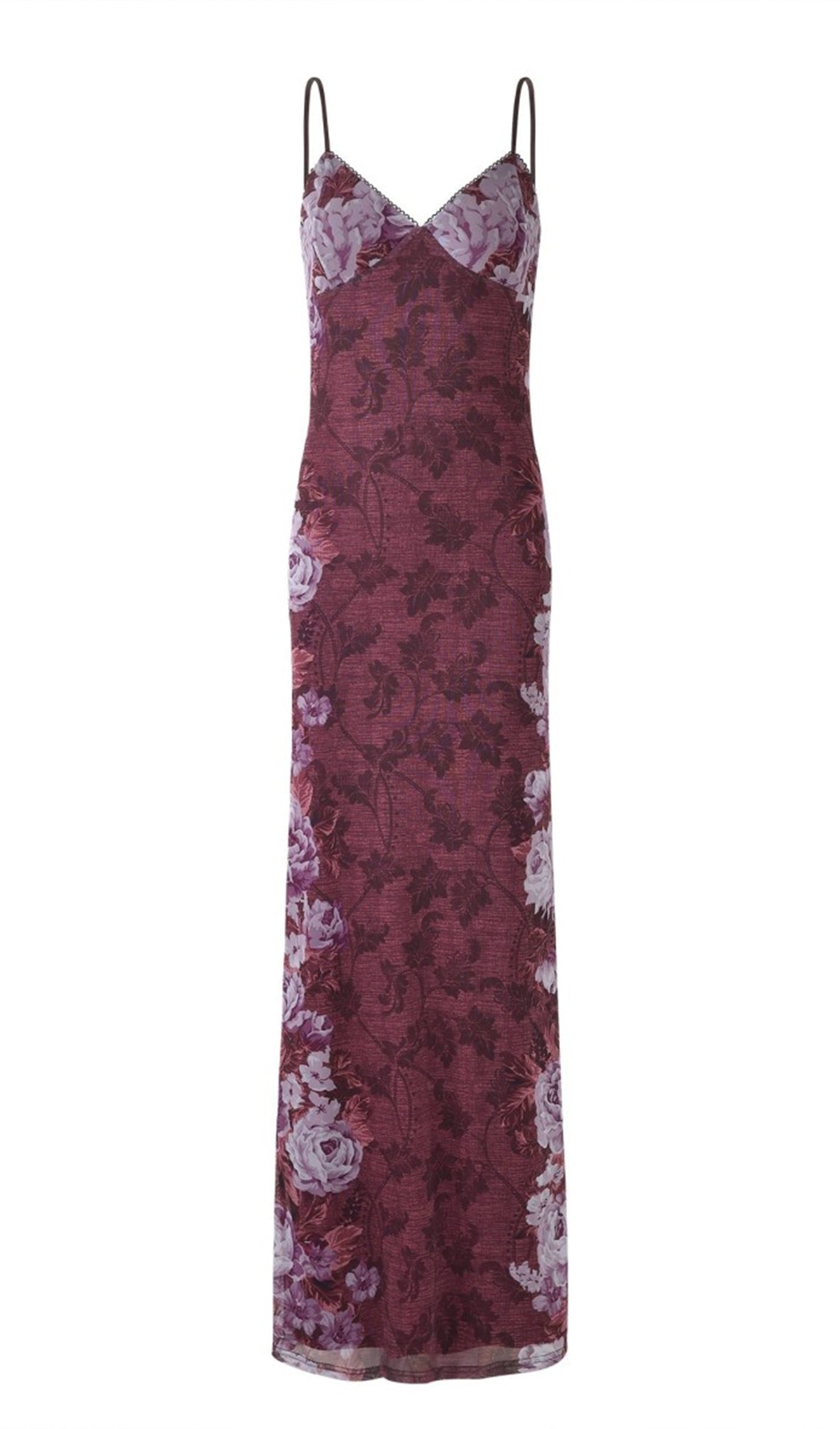 Floral Rose Striped Maxi Dress 
