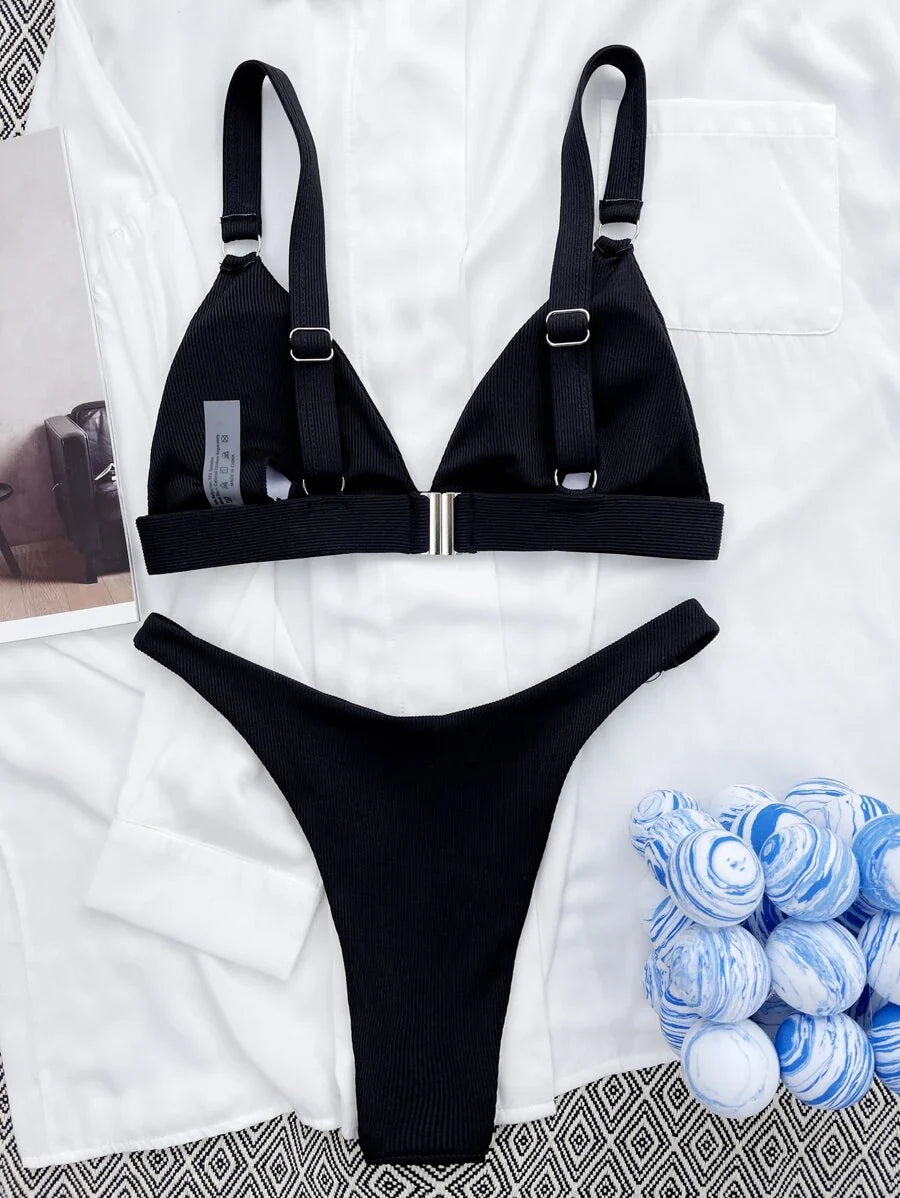 Halka Detaylı Sade Gündelik Bikini Takımı