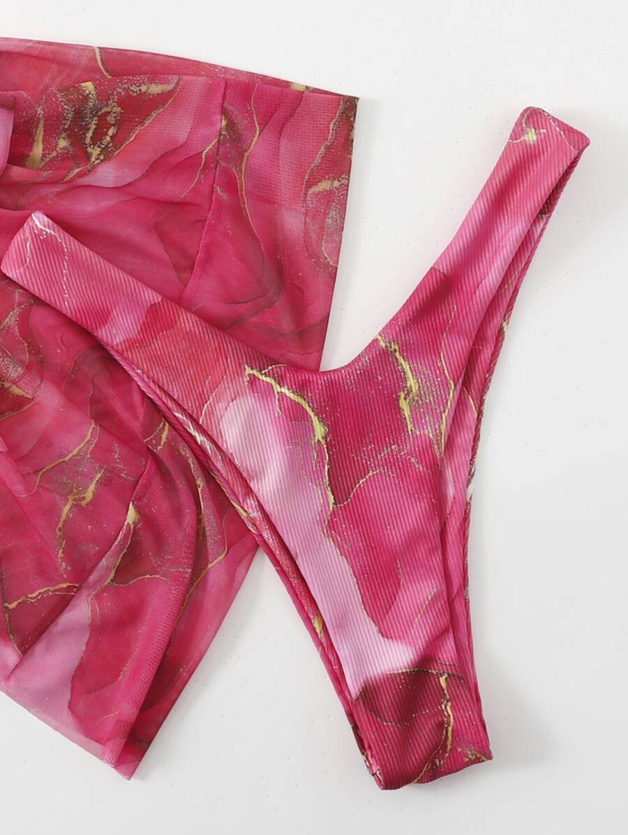 Mermer Desenli Düğümlü Bohem Bikini Takımı
