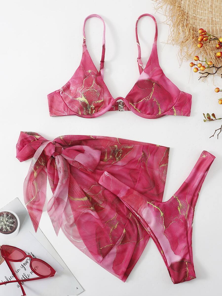 Mermer Desenli Düğümlü Bohem Bikini Takımı