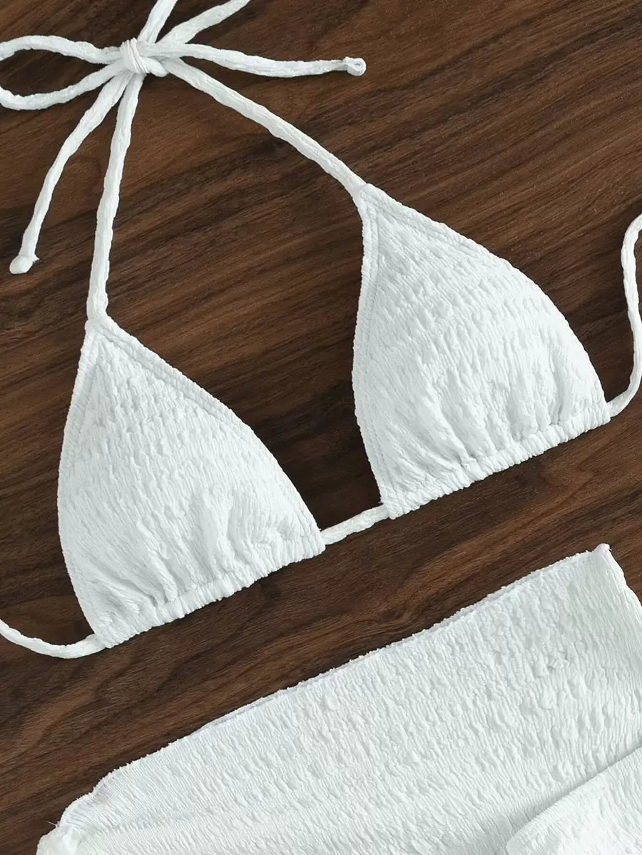 3 Parça Bikini Ve Düğümlü Mini Etek Takımı