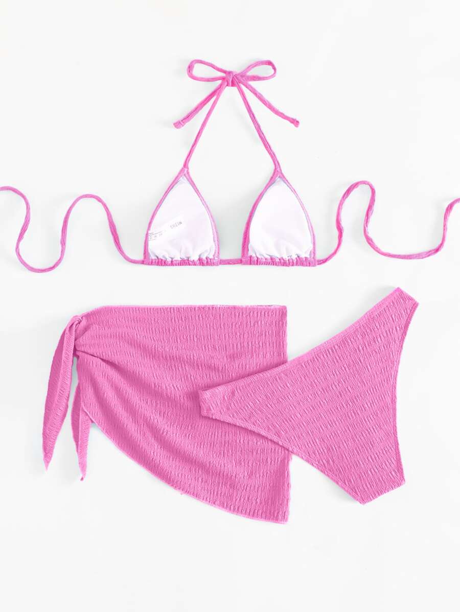 3 Parça Bikini Ve Düğümlü Mini Etek Takımı