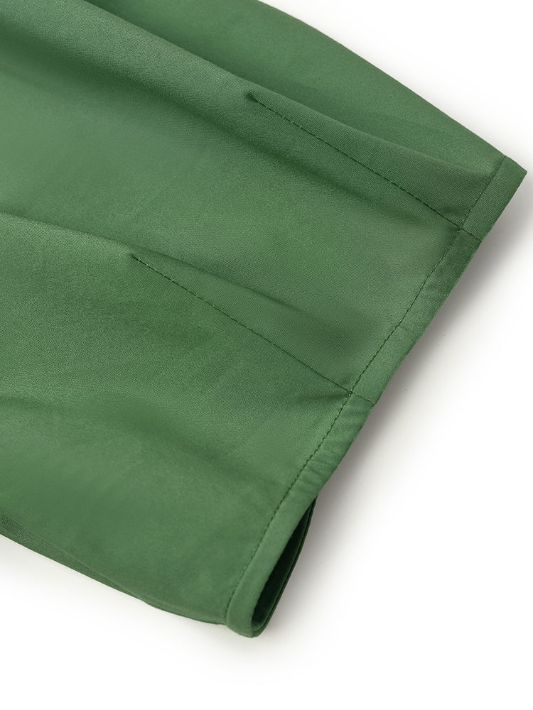 Kare Yaka Puf Kollu Kadın Midi Spor Yeşil Elbise