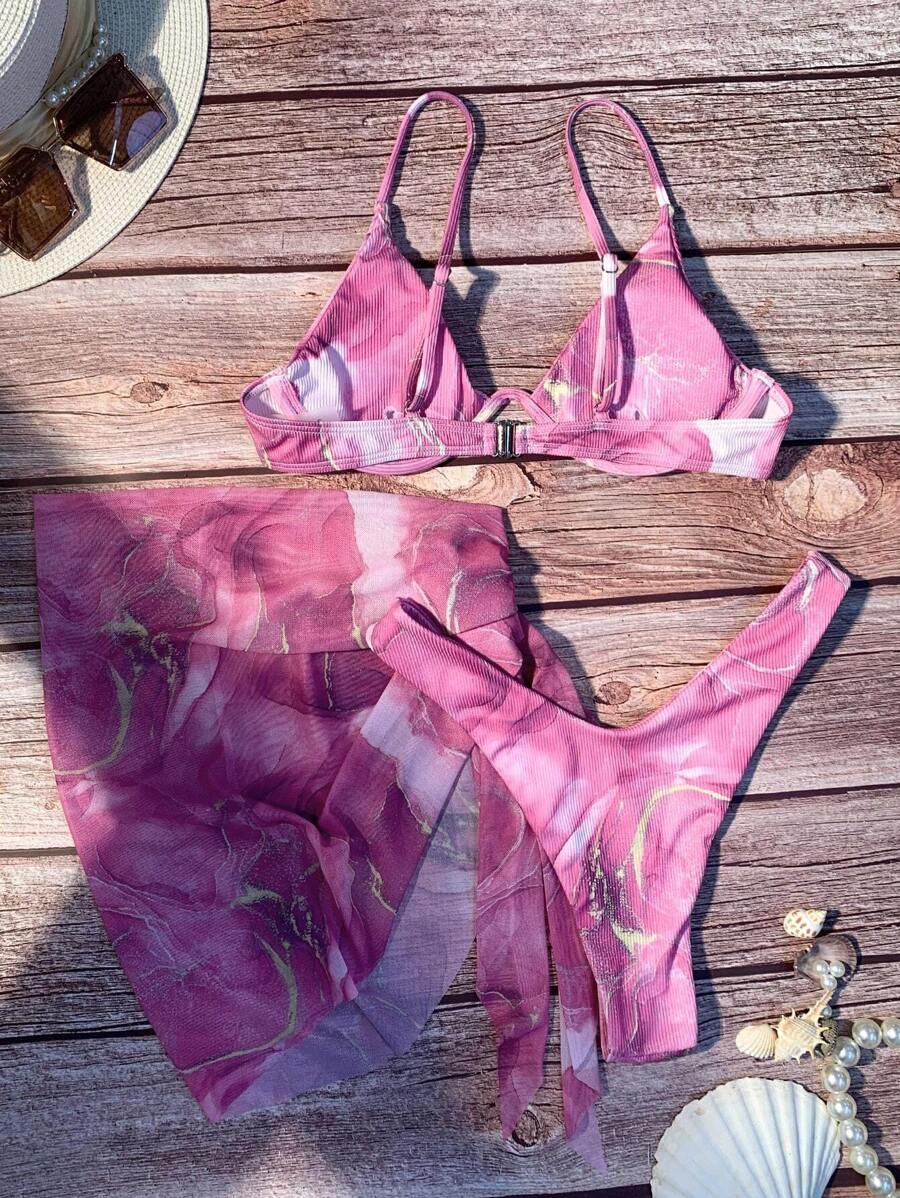 Mermer Desenli Düğümlü Bohem Bikini Takımı