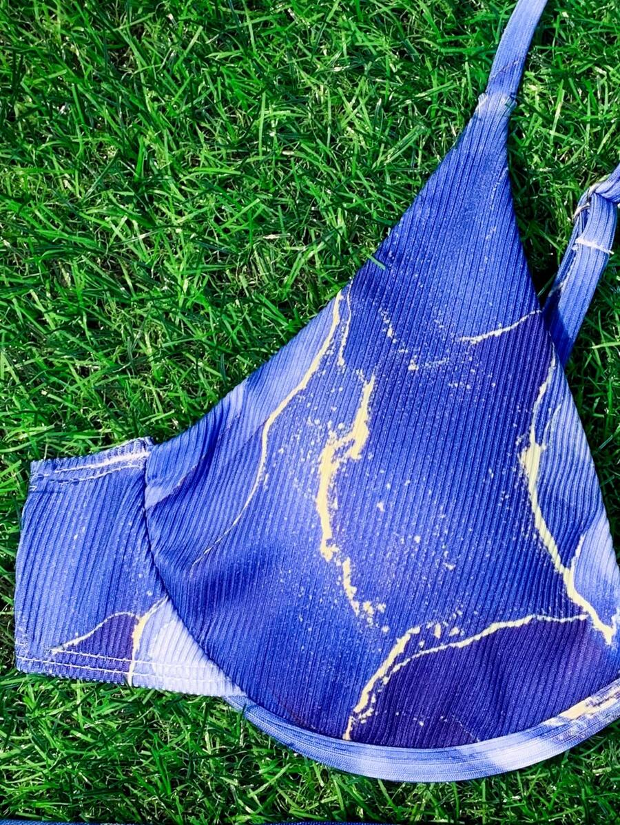 Mermer Desenli Düğümlü Bohem Bikini Takımı