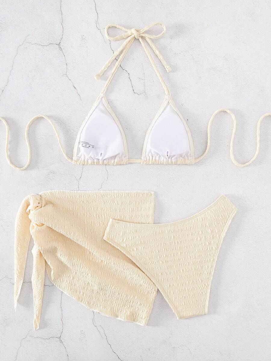 3 Parça Bikini Ve Düğümlü Mini Etek Takımı