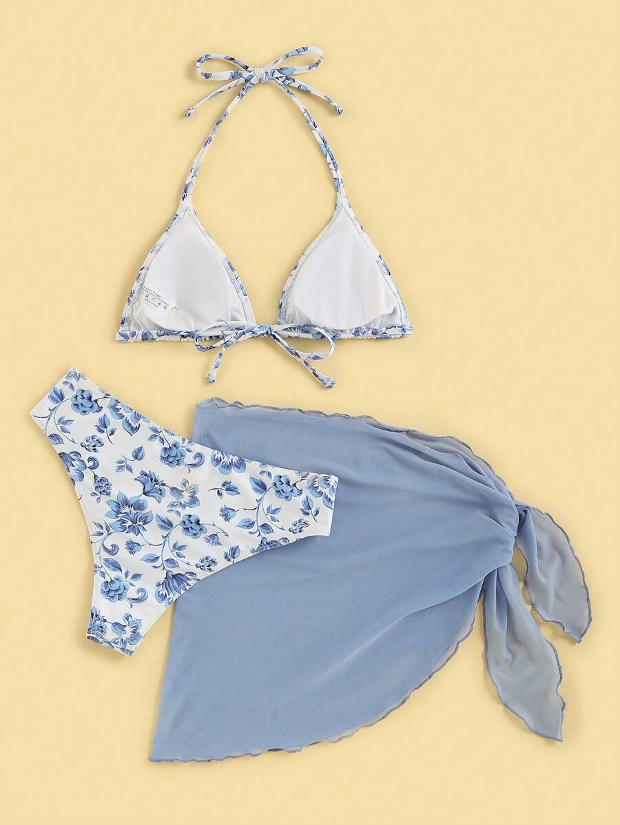 Düğüm Detaylı Çiçek Desenli Bikini Takımı