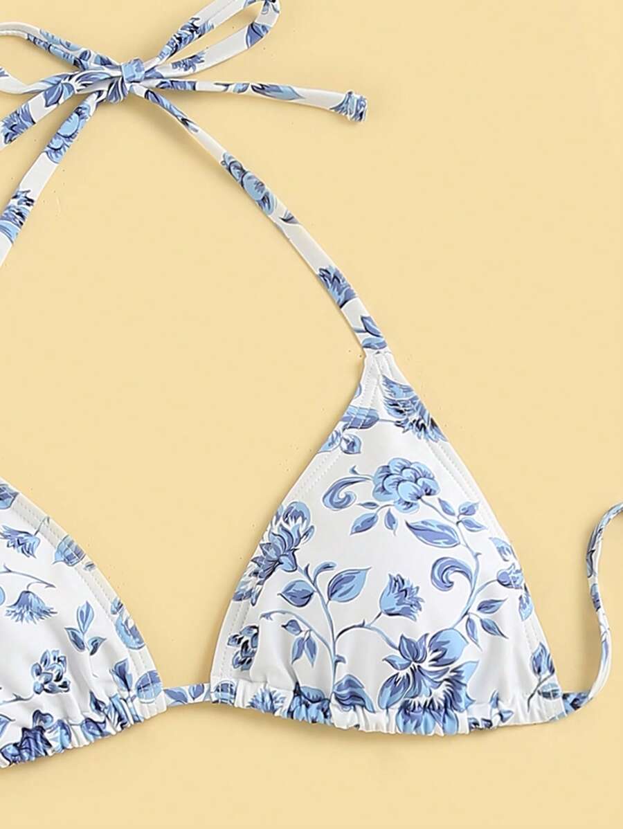 Düğüm Detaylı Çiçek Desenli Bikini Takımı