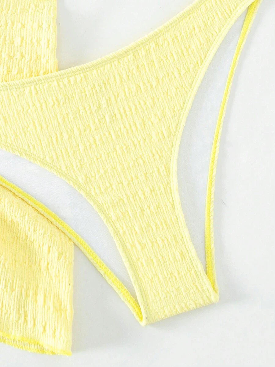 3 Parça Bikini Ve Düğümlü Mini Etek Takımı