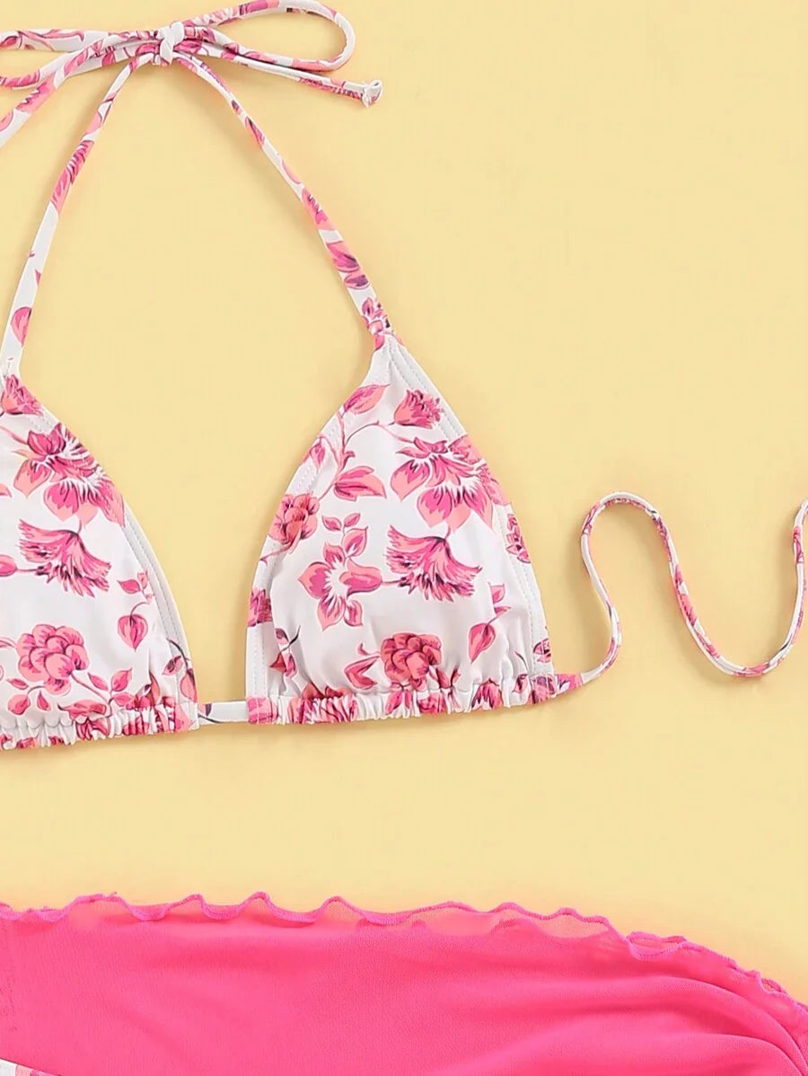 Düğüm Detaylı Çiçek Desenli Bikini Takımı