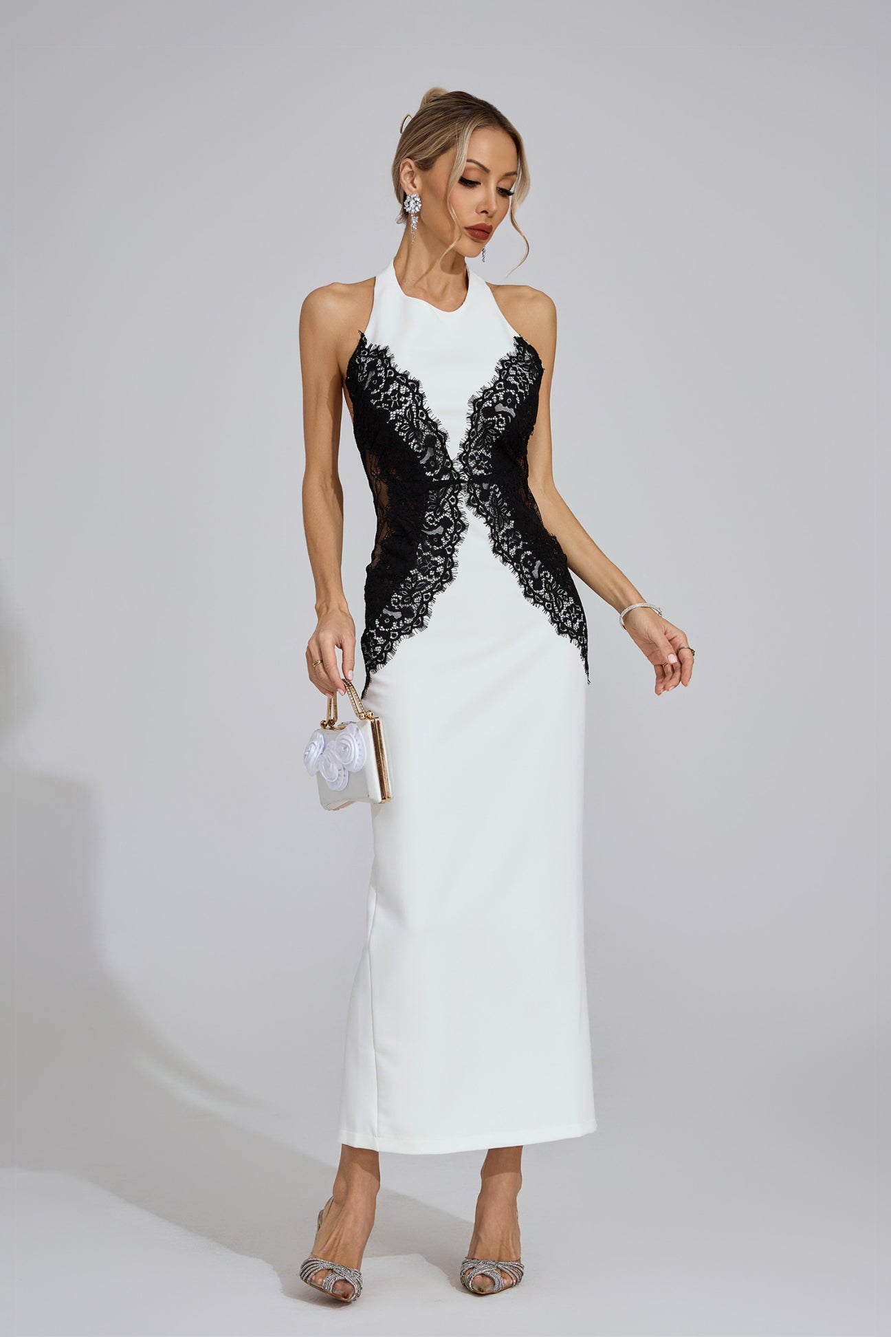 Bianca Dantel Panelli Halter Midi Elbise