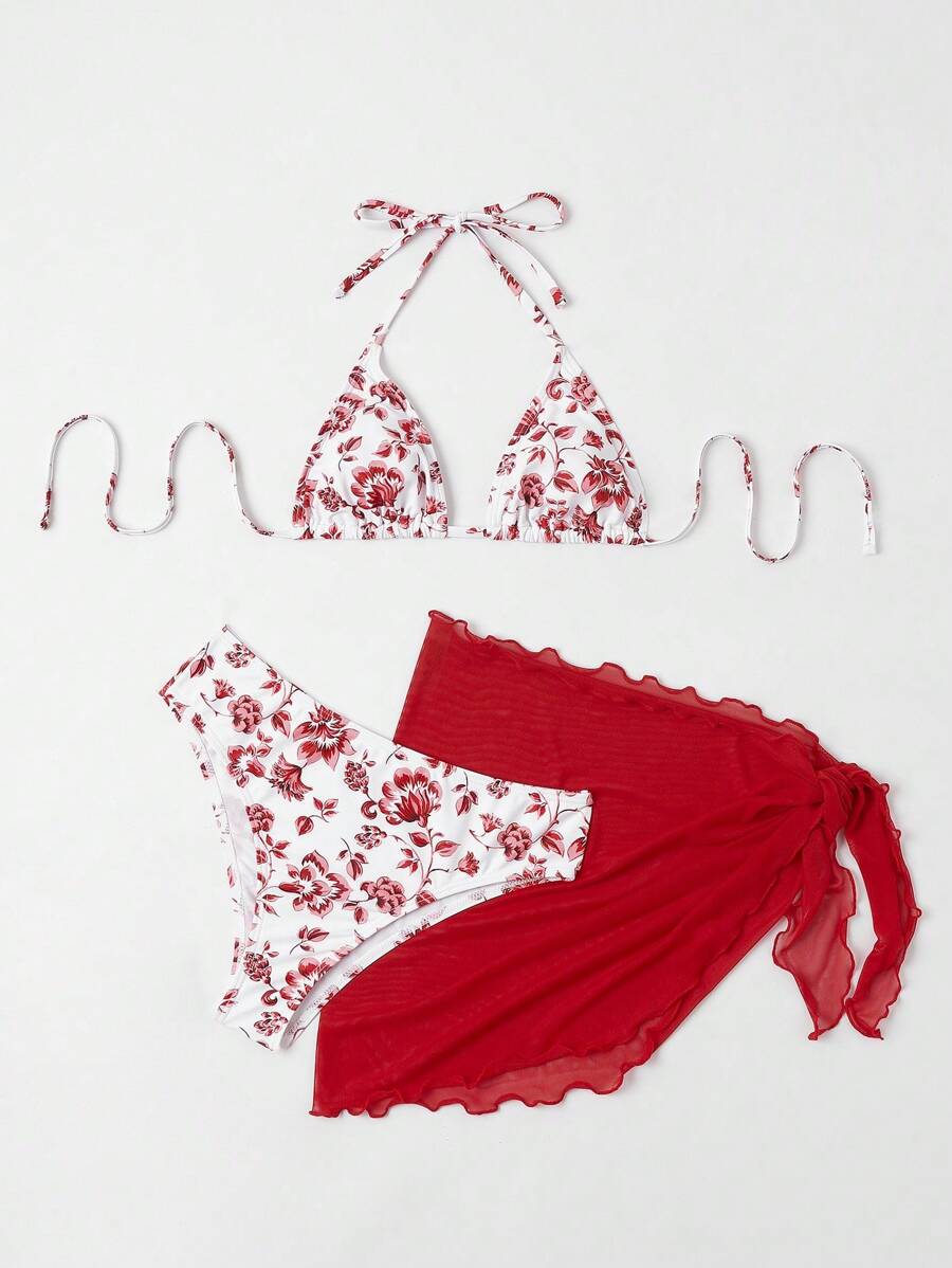 Düğüm Detaylı Çiçek Desenli Bikini Takımı