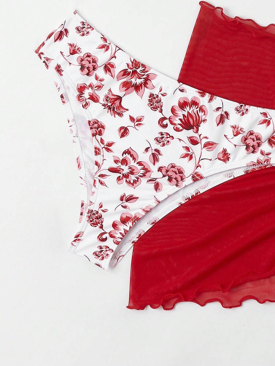 Düğüm Detaylı Çiçek Desenli Bikini Takımı