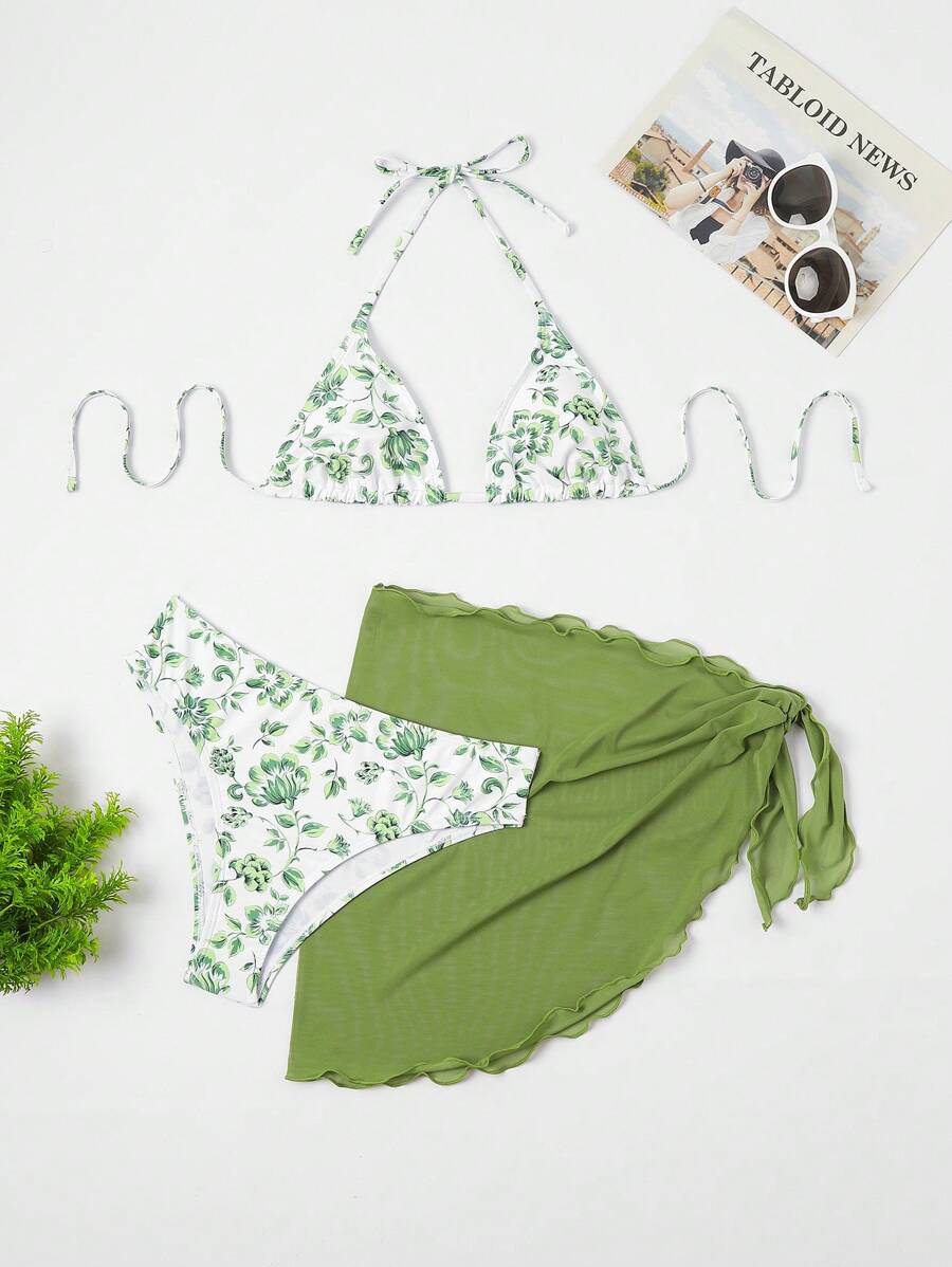 Düğüm Detaylı Çiçek Desenli Bikini Takımı