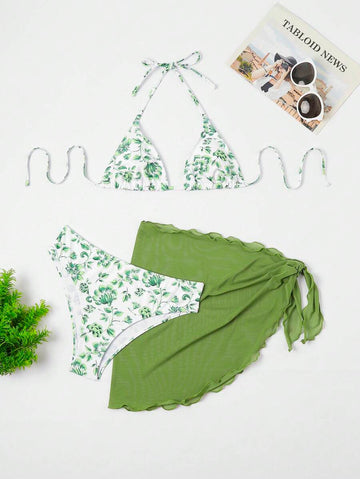 Düğüm Detaylı Çiçek Desenli Bikini Takımı