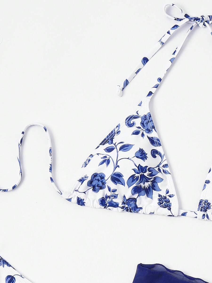 Düğüm Detaylı Çiçek Desenli Bikini Takımı