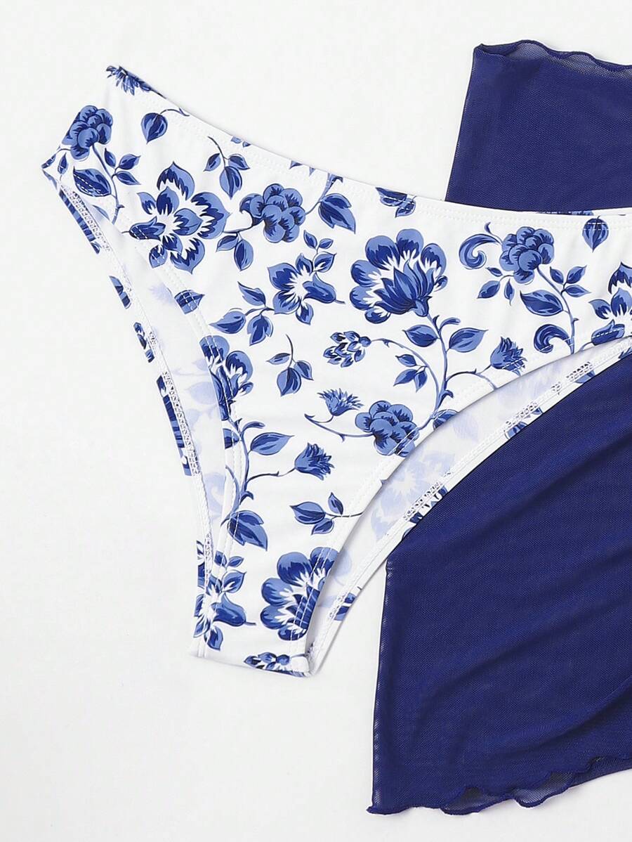 Düğüm Detaylı Çiçek Desenli Bikini Takımı