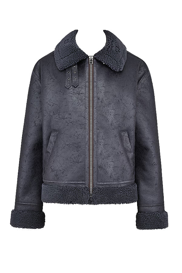 Madden Gri Vegan Shearling Aviator Mont