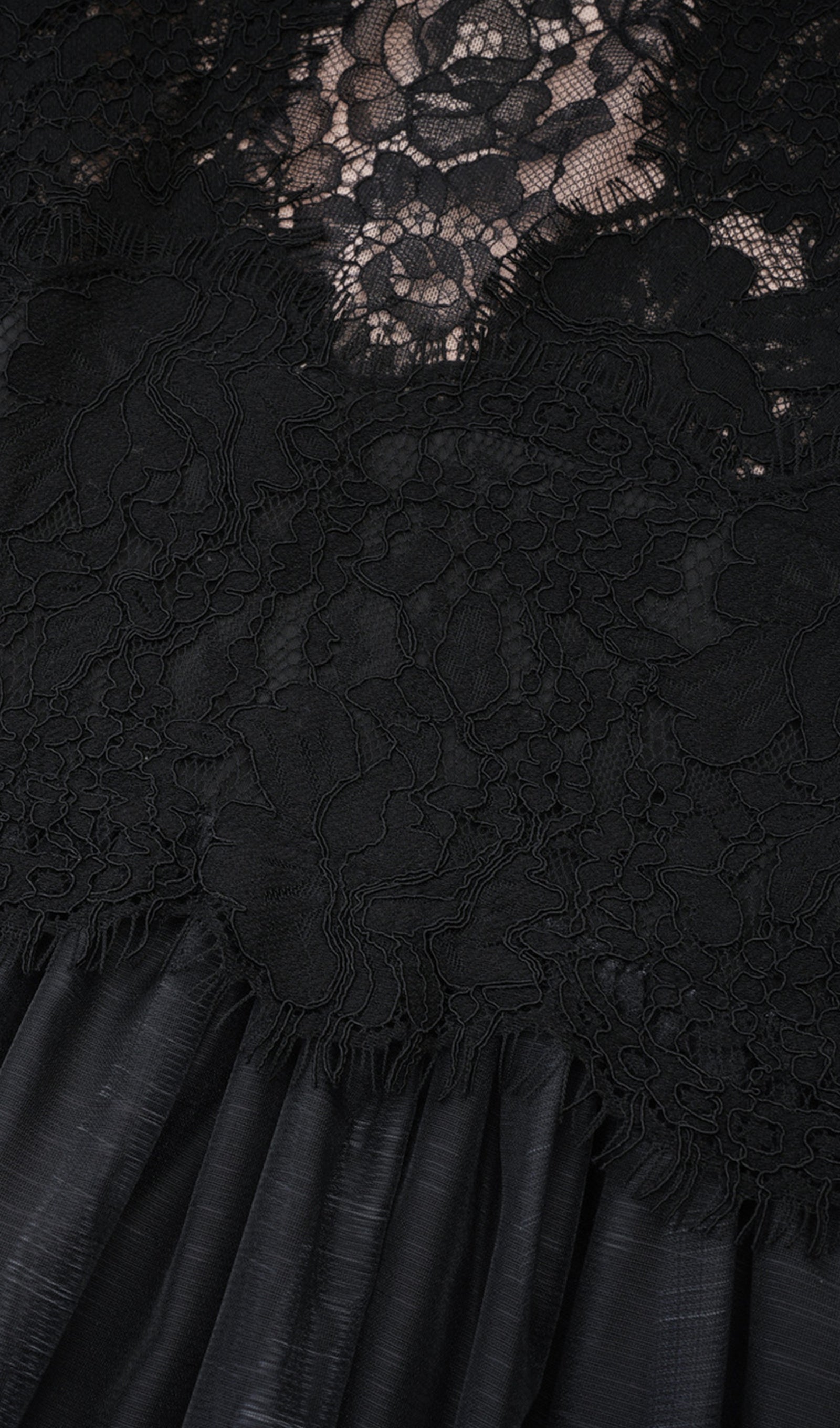 Long Sleeve Lace Fitted and Flare Midi Dress Black