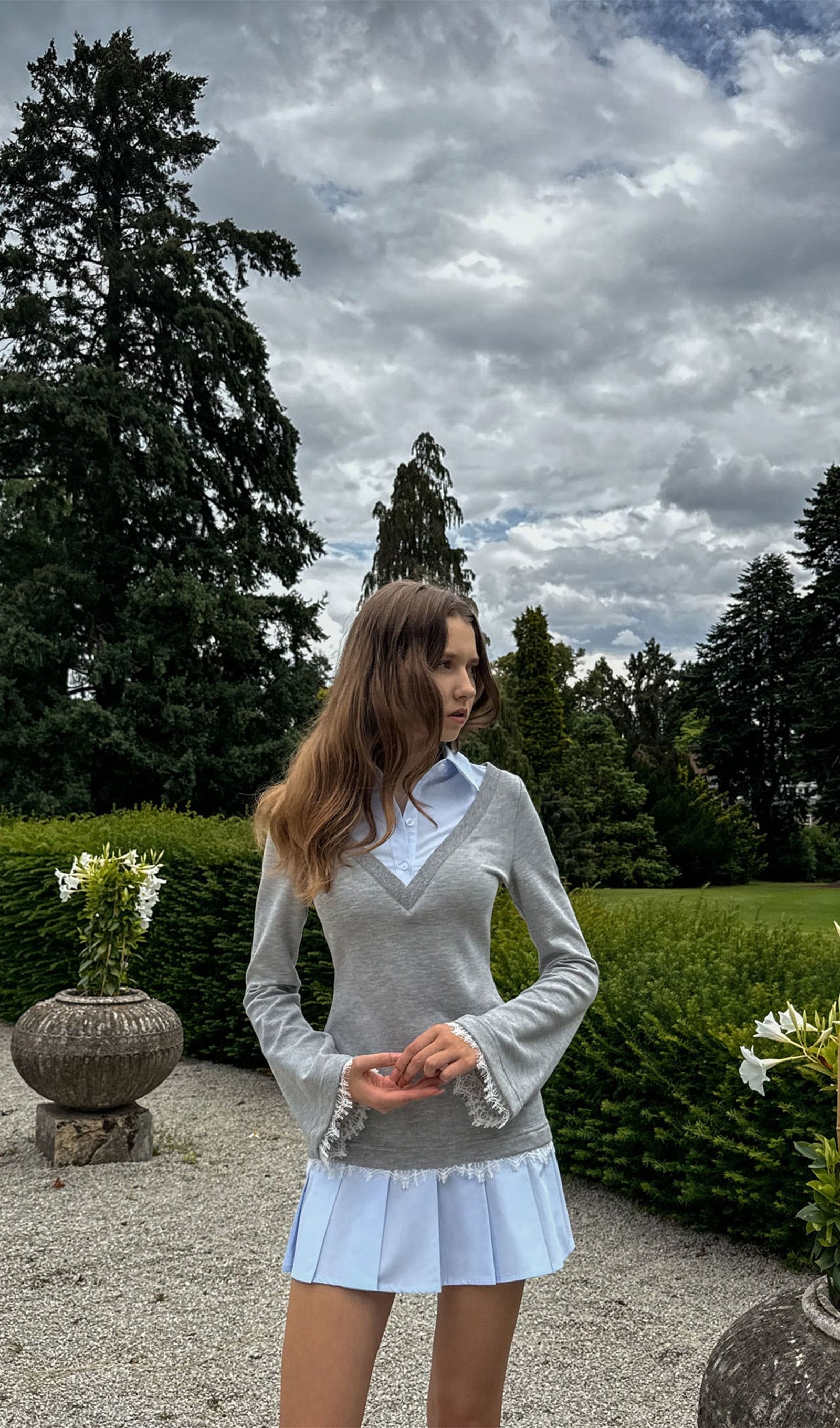Hemdblusen-Minikleid mit Imitationsspitzenbesatz 
