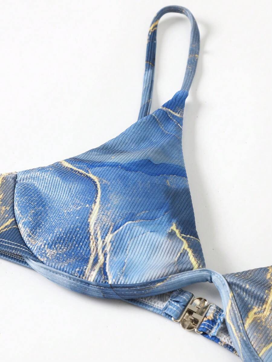 Mermer Desenli Düğümlü Bohem Bikini Takımı