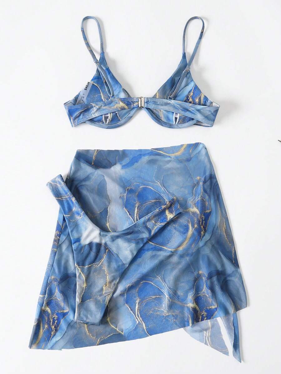 Mermer Desenli Düğümlü Bohem Bikini Takımı