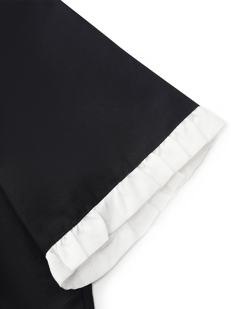 Women's Black Mini Sport Dress with Ruffle Trim and Pearl Buttons 