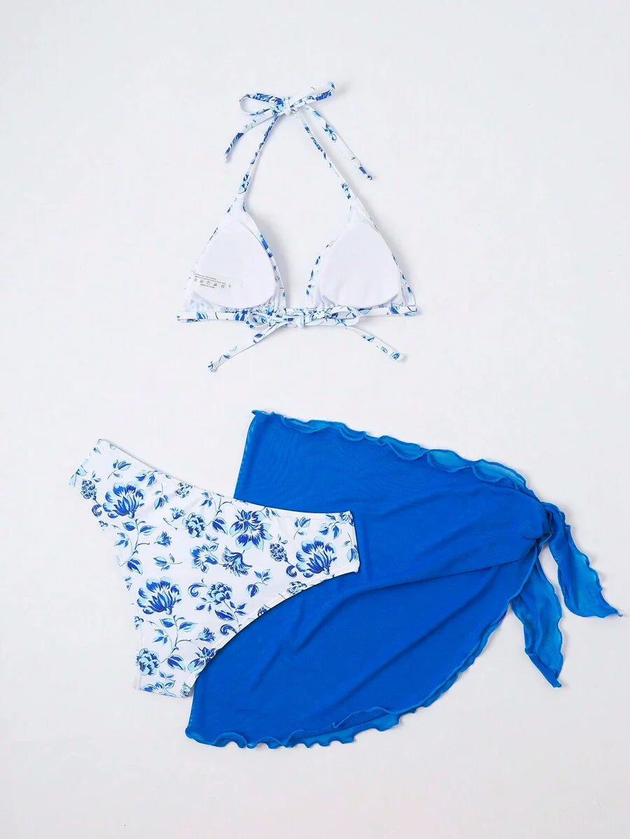 Düğüm Detaylı Çiçek Desenli Bikini Takımı