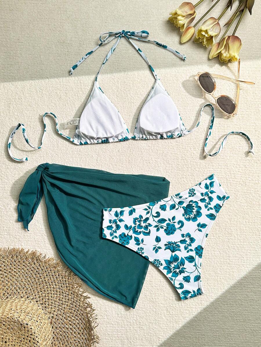Düğüm Detaylı Çiçek Desenli Bikini Takımı
