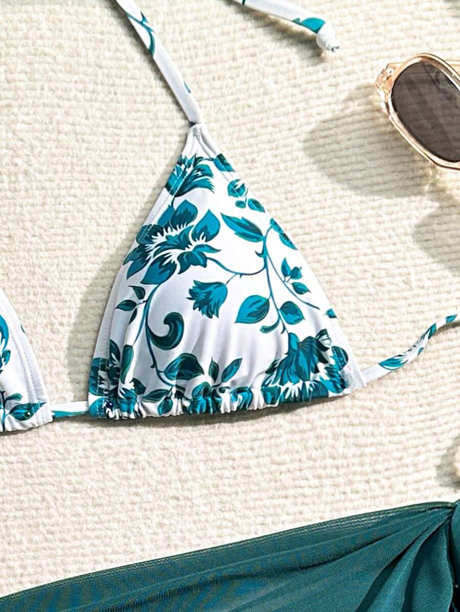 Düğüm Detaylı Çiçek Desenli Bikini Takımı