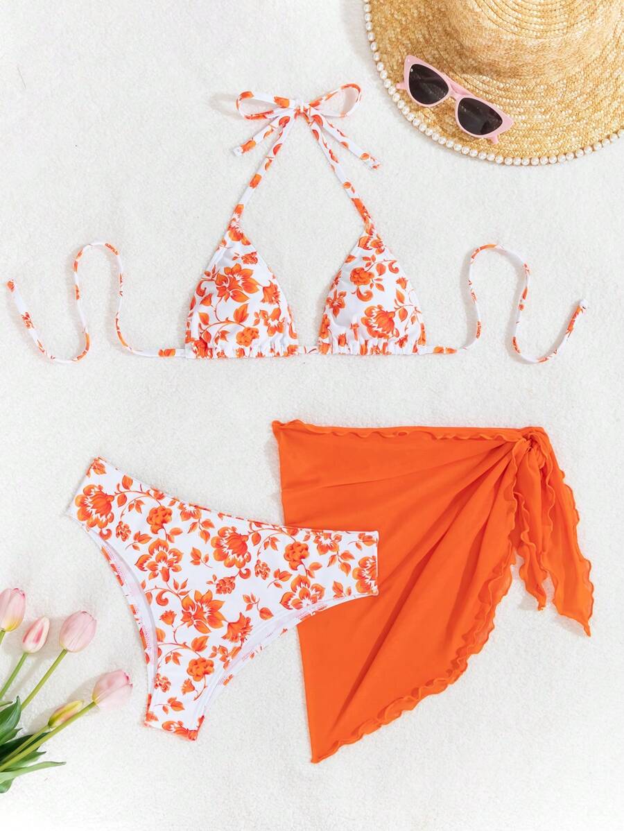 Düğüm Detaylı Çiçek Desenli Bikini Takımı