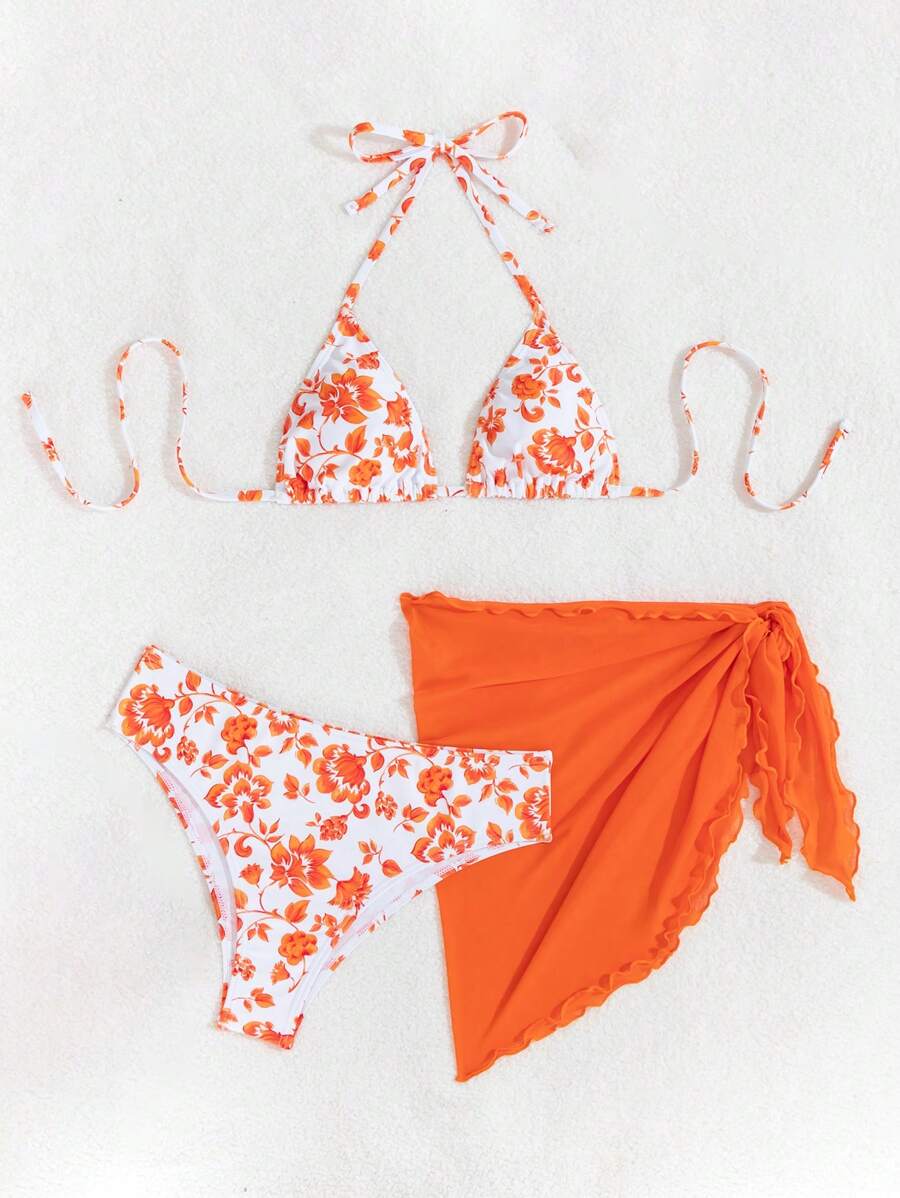 Düğüm Detaylı Çiçek Desenli Bikini Takımı